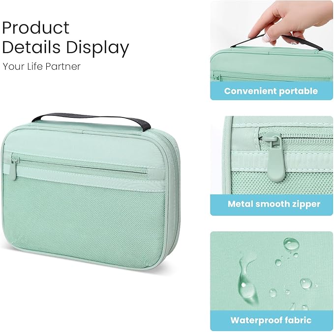 Lcsmaokin Electronics Organizer Bag, Portable Cable Organizer Case Travel Electronic Accessories Storage Case - Travel storage bag for Cables, Chargers, Phone, SD Cards - Green