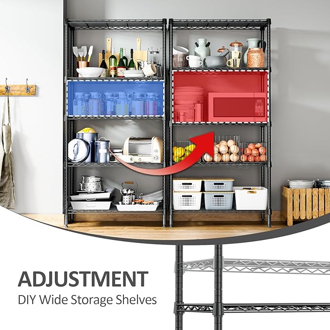 IZEUK 5-Tier Heavy Duty Metal Storage Shelves, 15.7" D x 33.5" W x 68.5" H, 1250 lbs, Black, Adjustable Wire Shelving Unit,Storage Rack for Kitchen, Garage and Closet Organizer