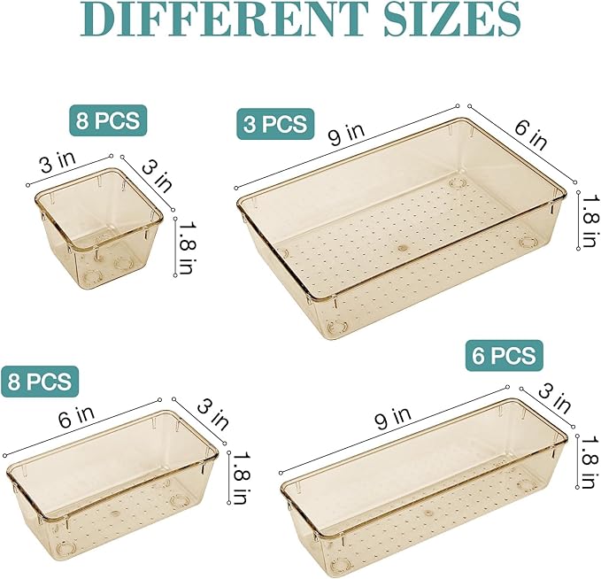 25 PCS Drawer Organizer Set, Champagne