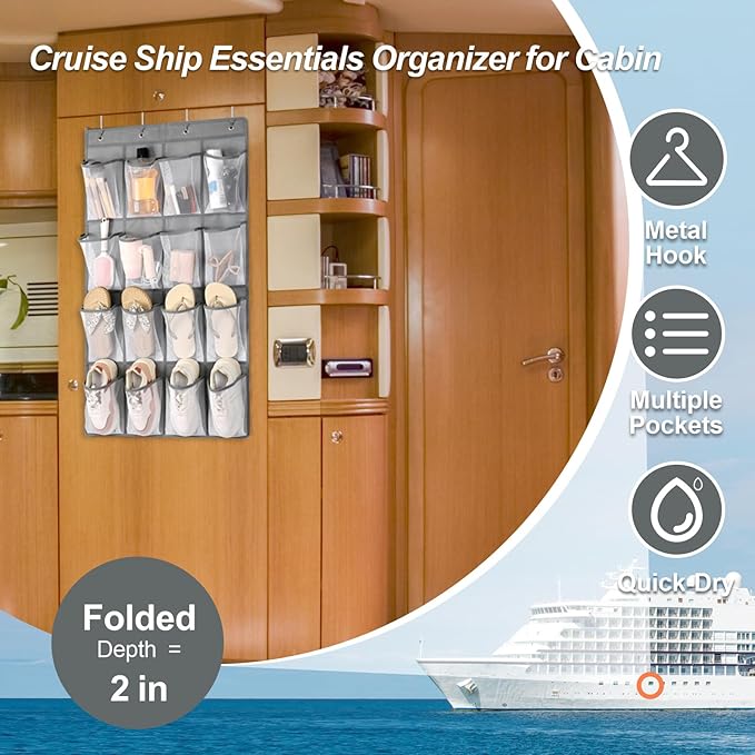 F-color 16-Pocket Hanging Organizer - Over the Door Shoe Organizer, Cruise Essentials for Cabin & RV, Breathable Mesh Storage Pockets, Space Saving Hanging Storage Holder with 4 Sturdy Metal Hooks