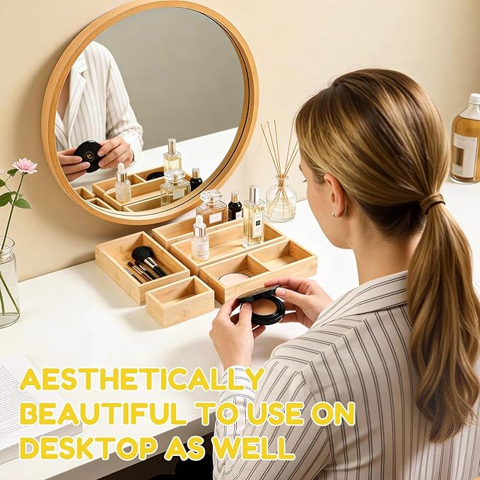 lilLittle Bamboo Drawer Organizer, 3 Pcs Kitchen Drawer Organizer Set, Multi Purpose Utensil Drawer Organizer, Silverware Organizer for Kitchen, Bathroom, Office, Junk Drawers