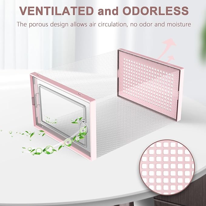 Shoe Organizers Storage Boxes for Closet, Pink
