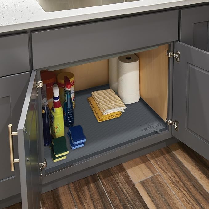Heavy Duty Under Sink Mat for Kitchen Waterproof 34" x 22" | Extra Thick 1000g Silicone Under Sink Tray with Raised Edges for Kitchen & Bathroom Cabinet Organizer and Sink Drip Tray