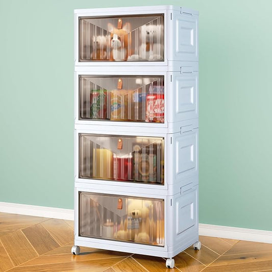 4 Tier Stackable Plastic Storage Bins with Lid and Wheels