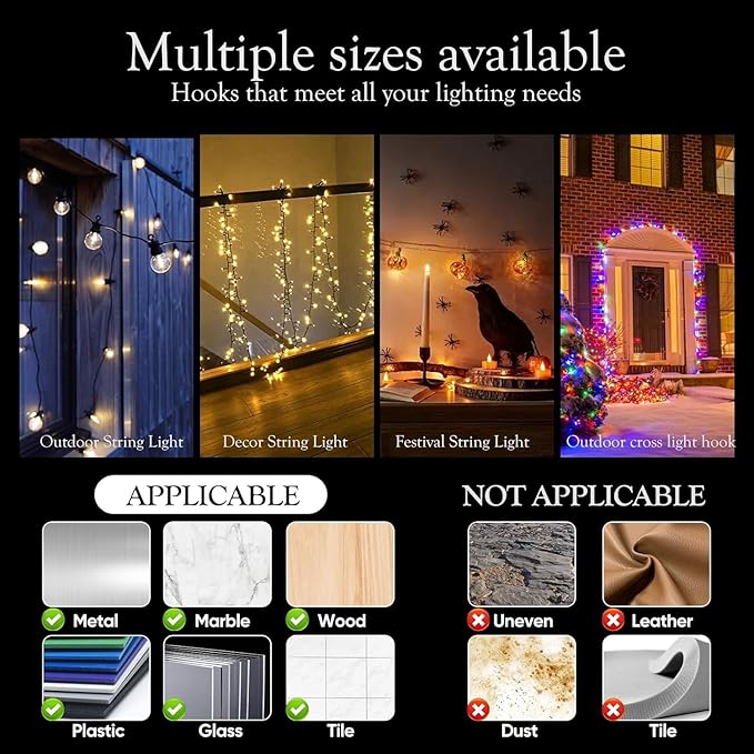 Hooks for Outdoor String Lights Clips: Heavy Duty Cable Clips with Waterproof Adhesive Strips for Hanging Christmas Light - Outside UV-Resistant Clear Sticky Cord Holders Rope Organizer (300)