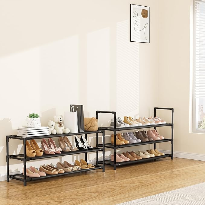 LANTEFUL 6 Tier Shoe Rack, Shoe Organizer Storage for 24-30 Pairs Shoe and Boot, Long Shoe Shelf with Hook and Side Pocket Free Standing Tall Shoe Rack Organizer for Closet, Entryway, Dorm