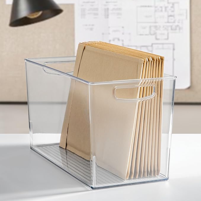 Plastic Storage Bin with Handles for Household Storage, Set of 4, Clear