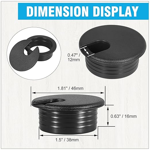 1-1/2" Black Desk Grommet, 5 Pieces