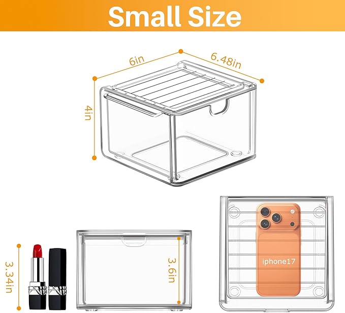 Caktraie 6 Pack Small Clear Stackable Acrylic Storage Boxes for Art Tool