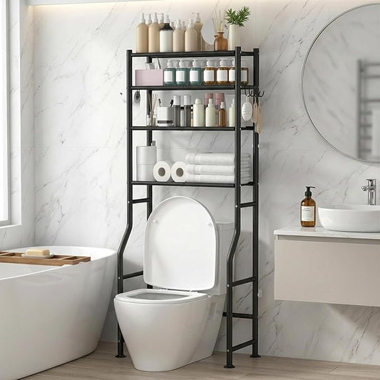 4-Tier Over Toilet Storage with Anti-Tilt Safety System, 64" H, Black