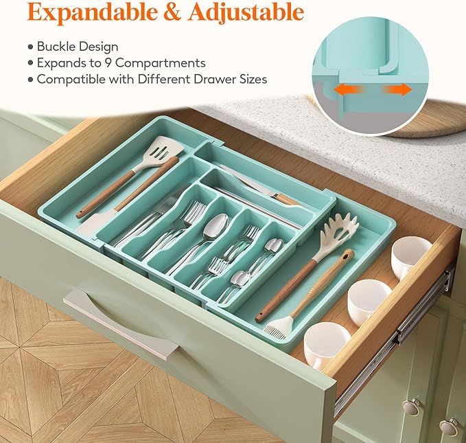 Utensil Organizer for Kitchen Drawer, Turquoise