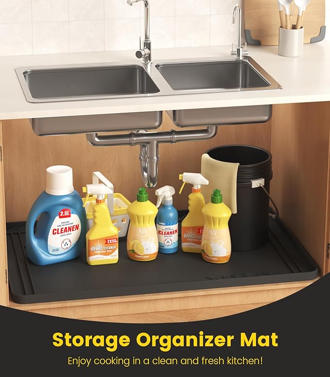 Under Sink Mats for Kitchen Waterproof, Black, Large