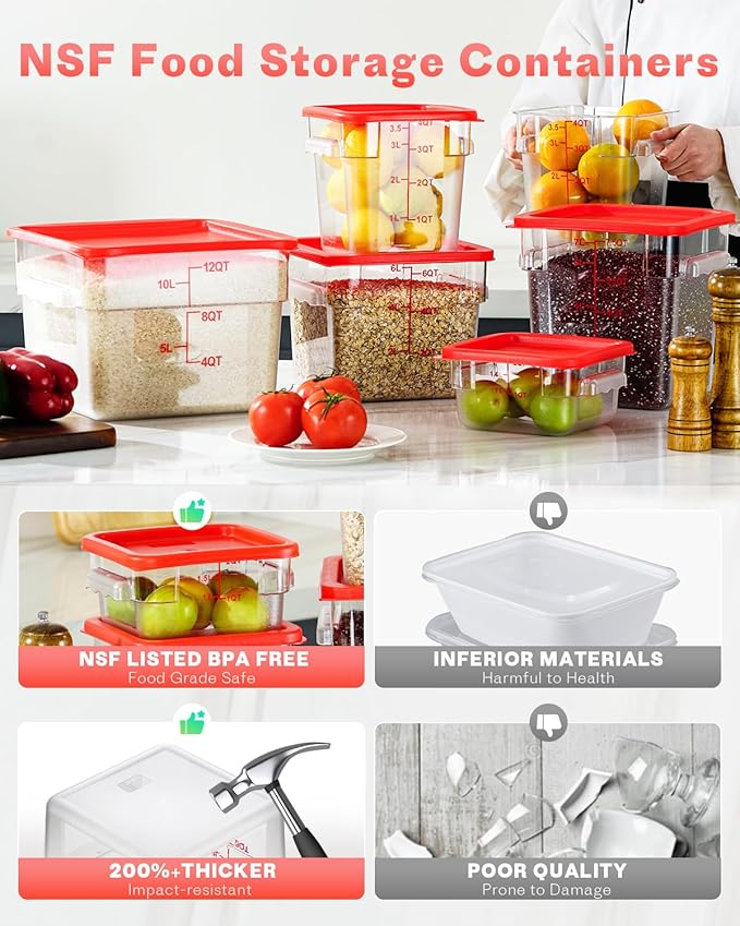 6QT Clear Food Storage Containers: 2 PCS[Food Grade][Hot&Cold Resistant] NSF Food Storage Containers with Lids for Home Restaurant Kitchen Storage Pizza Proof Dough, BPA Free (N3)