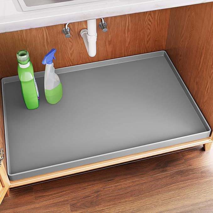 FLATO Waterproof Under Sink Mat 40" x 19" Shelf Liner for Kitchen and Bathroom, Cabinet Protector, Organizers and Storage, Flexible Silicone Drip Tray