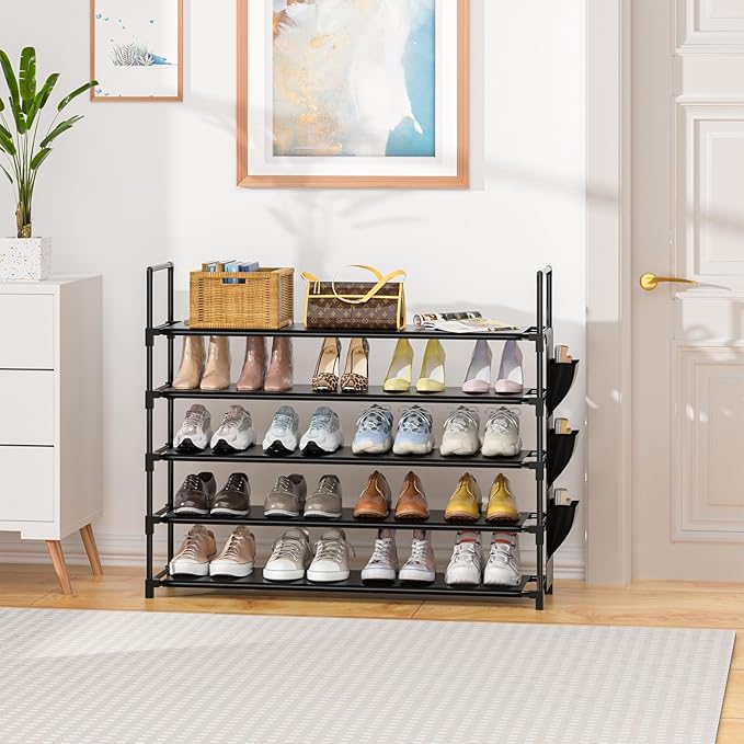 5 Tier Shoe Organizer Rack for Closet, Entryway, Garage, Door, Space Saving
