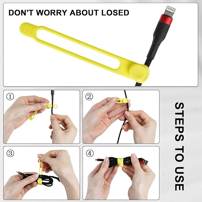 Silicone Cable Ties Cord Organizer for Bundling Earphone, Phone Charger, Computer Cords, Reusable Wire Organizer Cable Management in Home,Office,Kitchen,School (5 Colors x10Pcs)