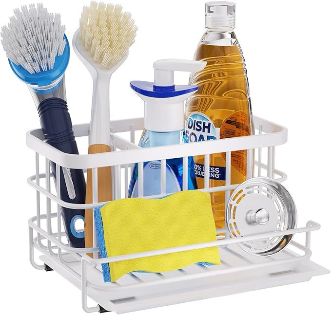 Sink Caddy Sponge Holder, Kitchen Sink Organizer with Drain Tray