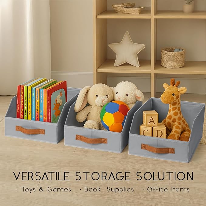 Homsorout Fabric Storage Bins for Organizing - 6 Pack Large Trapezoid Collapsible Storage Bins with Front Handle, Closet Organizers and Storage for Bedroom, Home Shelves, Small Spaces, Grey