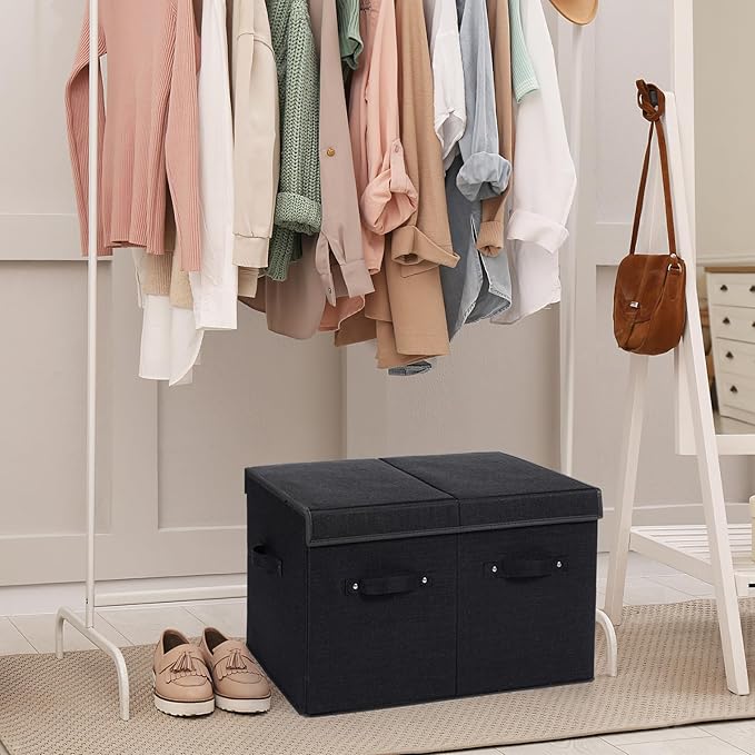 Shoe Organizer for Closet, Foldable Shoe Storage Box with Adjustable Dividers, Large Space Saving Shoe Storage Container Fits up to 16 Pairs with Reinforced Handles (Black)