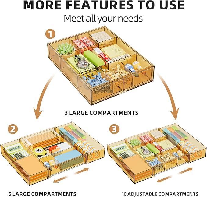 Expandable Desk Drawer Organizer, Clear Champagne
