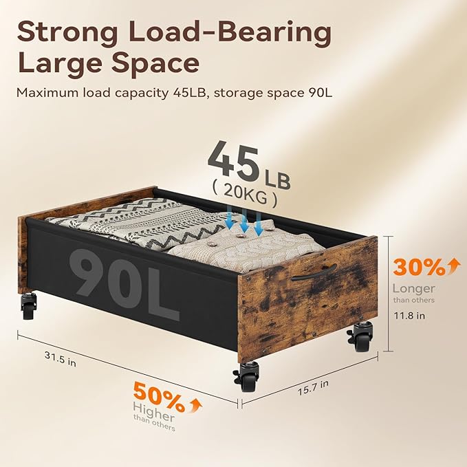 FOUCSSOMEI Under Bed Storage with Wheels, Under Bed Storage Drawers on Wheels, Metal Frame Under Bed Shoe Storage, Space-Saving for Bedroom Closet Organization