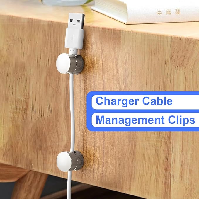 SmallCat 3 Sets Charger Holders for Cords, Silver Adjustable Cable Anchor Holders, Adhesive Metal Cord Clips, Cable Management Wire Organizers for Desk, Office, Nightstand
