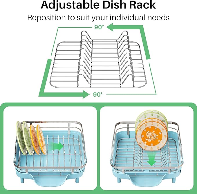 Dish Drying Rack, Expandable Dish Rack for Kitchen Counter, Blue