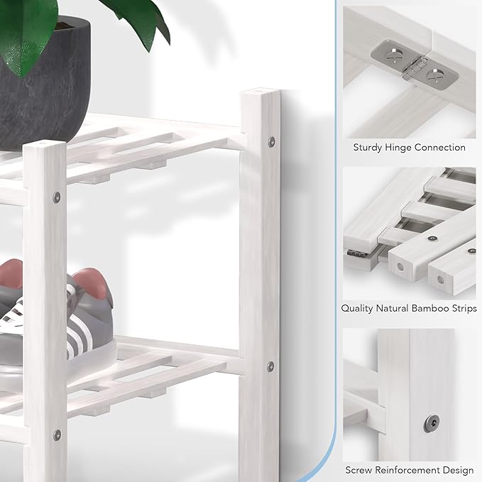 Haddockway Long 3 Tier Bamboo Shoe Rack Storage Organizer,Multifunctional Free Standing Stackable Shoe Shelf with Grid Panel for Closet,Hallway,Entryway,Small Space 34.2"x11"x20"