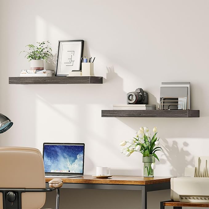 Floating Shelves for Wall, Wall Mounted Shelf Set of 2, Charcoal Gray BC60BJ01