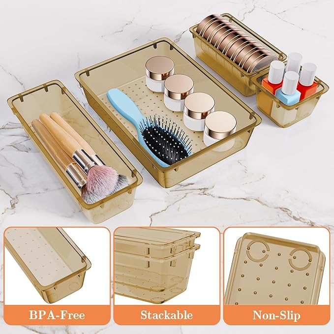 25 PCS Plastic Drawer Organizer Set, Champagne