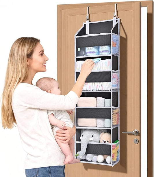 1 Pack Small Over Door Organizer with 4 Large Pockets 8 Mesh Side Pockets