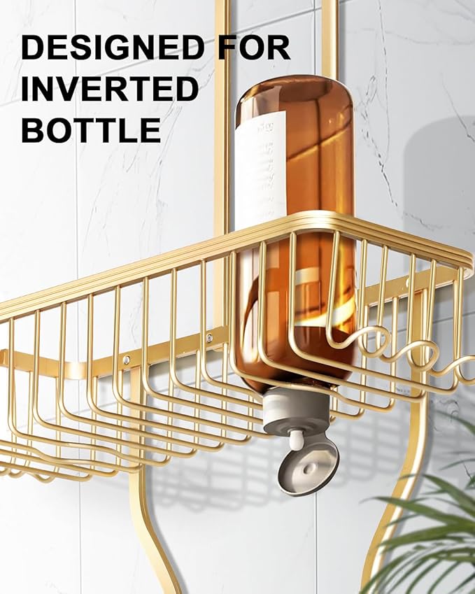 Shower Caddy Hanging, Never Rust Shower Hanging Organizer, Gold