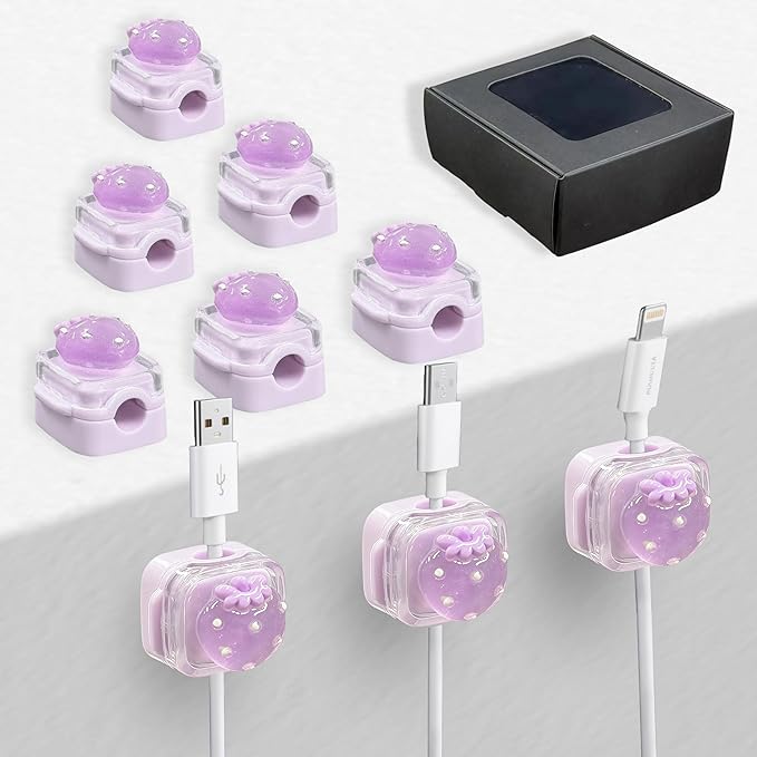 9Pack Magnetic Cable Clips for Nightstand, Adhesive Night-Glowing Cord Holder Organizer for Office Home Desk Wall Car (Purple,Strawberry)