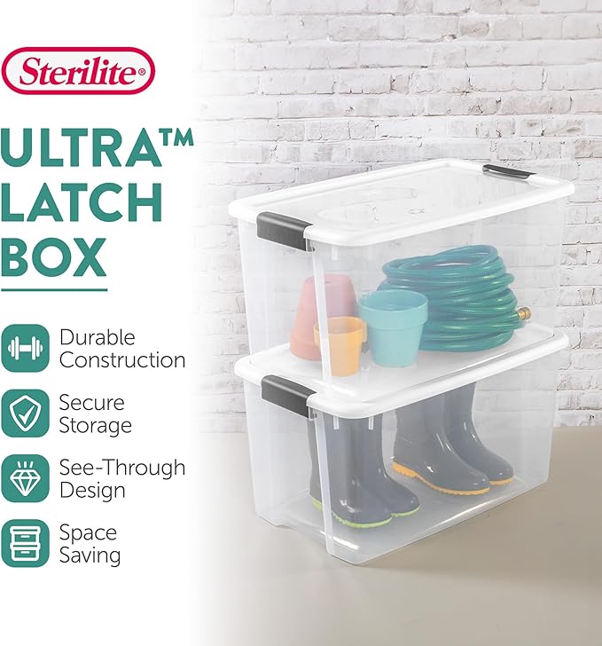 20-Pack Ultra Latching Box, Storage Bins with Lids, Clear Plastic, 70 Quart
