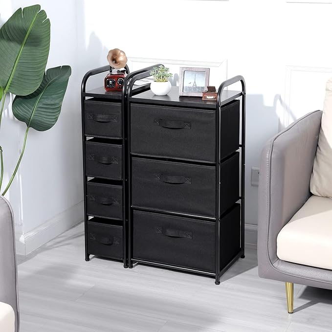 Houser Dresser Storage with 3 Easy Pull Fabric Drawers, Fabric Dresser Tower
