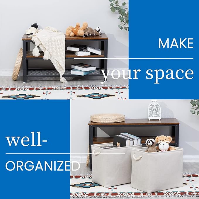 Bidtakay Fabric Beige Baskets Extra Large Organization Baskets for Clothes Set