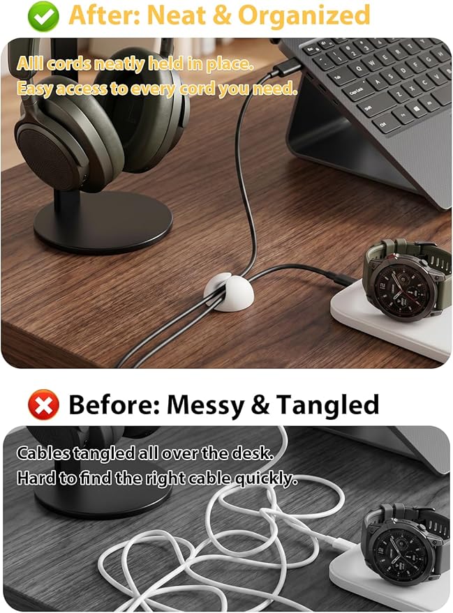 Shintop Cable Clips, 6 Pack White Cord Holder Cable Management Wire Organizer for Organizing Desk Nightstand Car Phone Charger