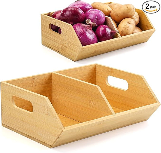 2 Set Bamboo Storage Bins, Pantry Organizers and Storage