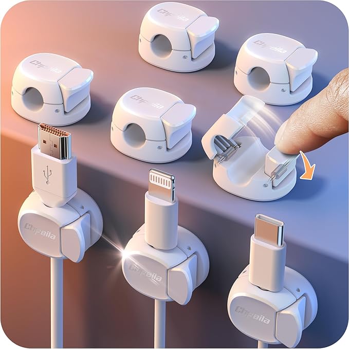 8Pack Cord Organizer [Dual Spring & Clasp] [Max Stability] Cable Clips