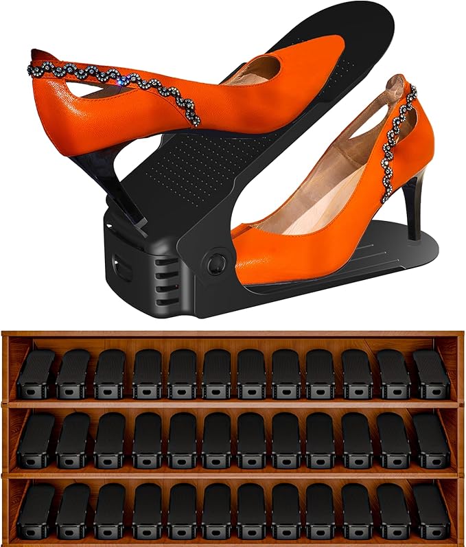 Shoe Slots Organizer, 36PCS Adjustable Double Layer Stack Shoe Rack, Black