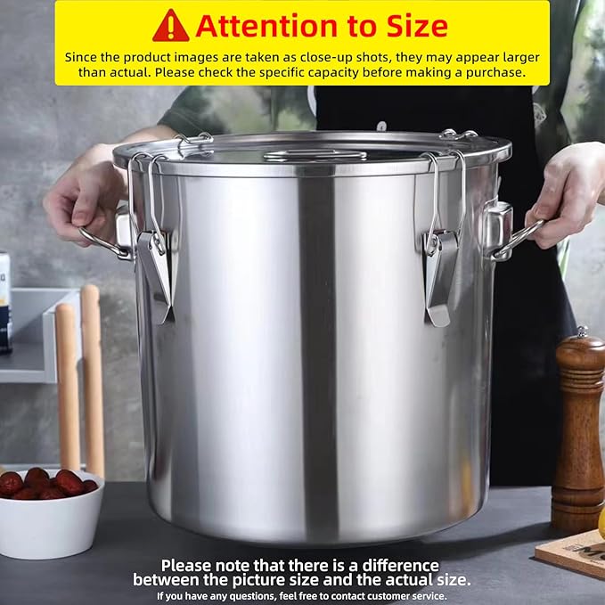 304 stainless steel food storage containers with lids lock clips airtight container large airtight for rice flour sugar grain coffee bean storage containers Kitchen jar (3.17gal/12L)