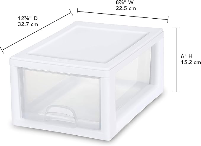 Sterilite 20518006 6 Quart/5.7 Liter Stacking Drawer, White Frame with Clear Drawer,(pack of 6)