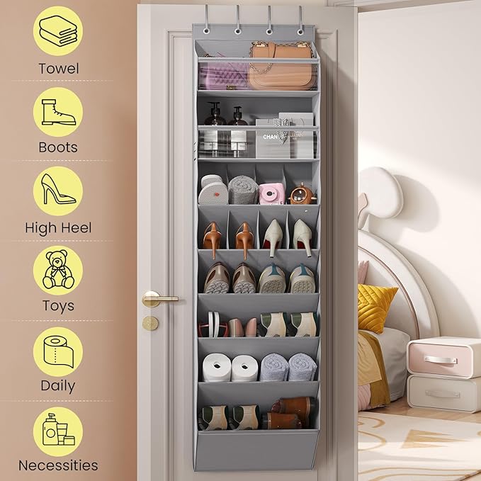 16-20 Pairs Over the Door Shoe Organizer, Grey