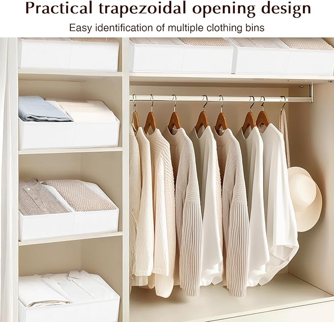 Homsorout Closet Organizers and Storage Bins - 6 Pack Collapsible Divided Trapezoidal Cube Storage Bins Baskets with Orange Handle for Organizing Clothes Blankets, Toys, Books, Towels(White)