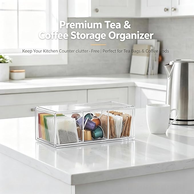 2-Layer Clear Acrylic Vanity Organizer with Adjustable Dividers, Stackable 3-Compartment Storage Box for Makeup, Hair Accessories, Skincare, Bathroom, Desk - 8.07" x 3.94" x 2.76"
