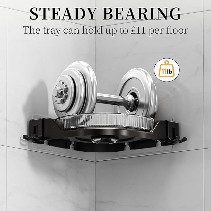 360°Rotating Corner Shower Caddy(2-Pack), No-Drill Adhesive Shower Shelf Organizer with Hooks, Lazy Susan Bathroom Storage for Bathtub, Shower Corner & Kitchen Sink, Space Saving Bathroom Organizer