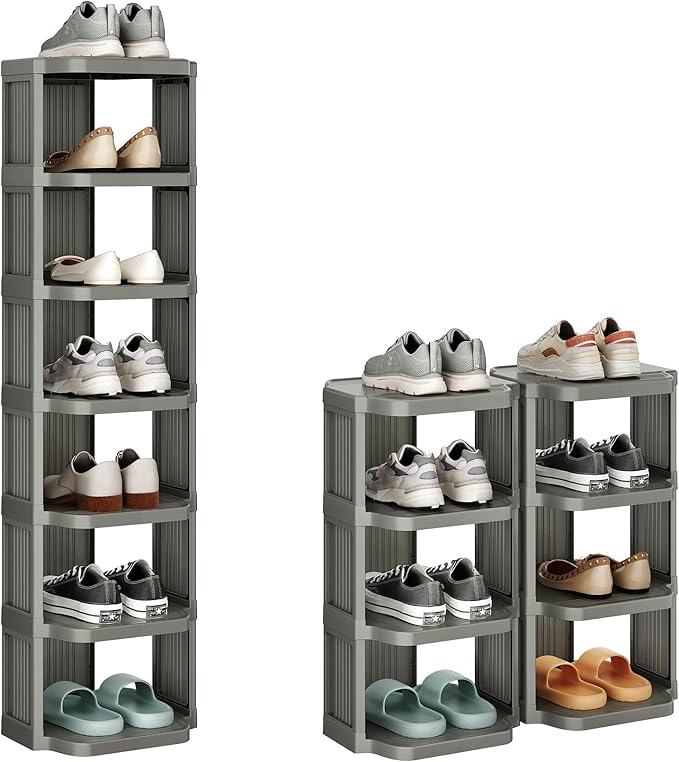 8-Tier Vertical Plastic Shoe Rack, Gray
