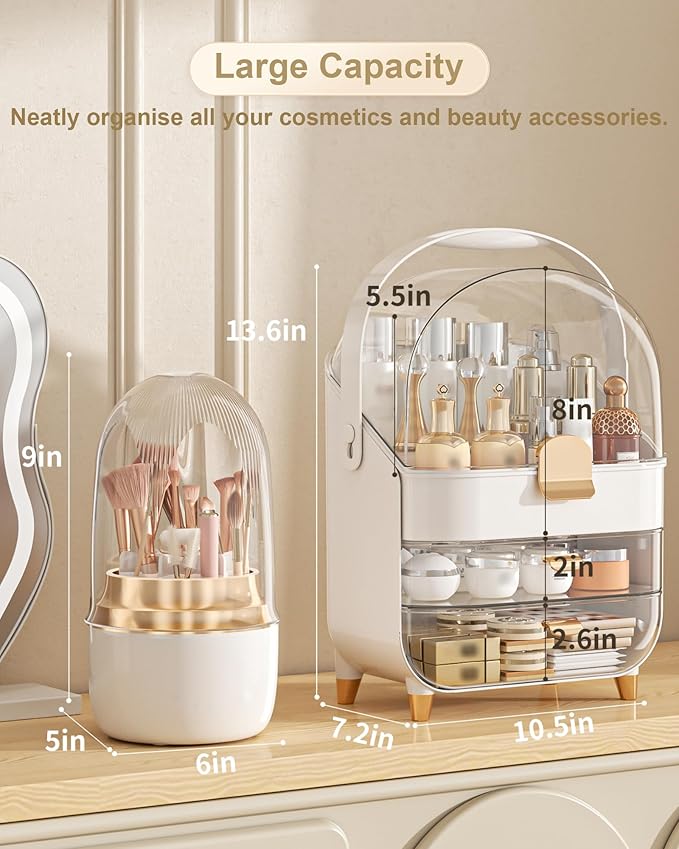 Makeup Organizer Countertop, White/Brush