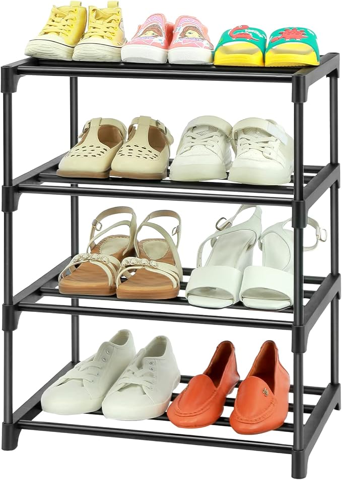 4-Tier Small Shoe Racks, Narrow Shoe Rack for 6-8 Pairs Shoe Storage