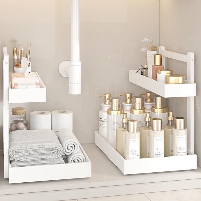 Under Sink Organizer, White, 2 Packs